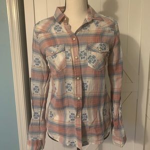 American Eagle Vintage Boyfriend Plaid Button Down Shirt XS New With Tags